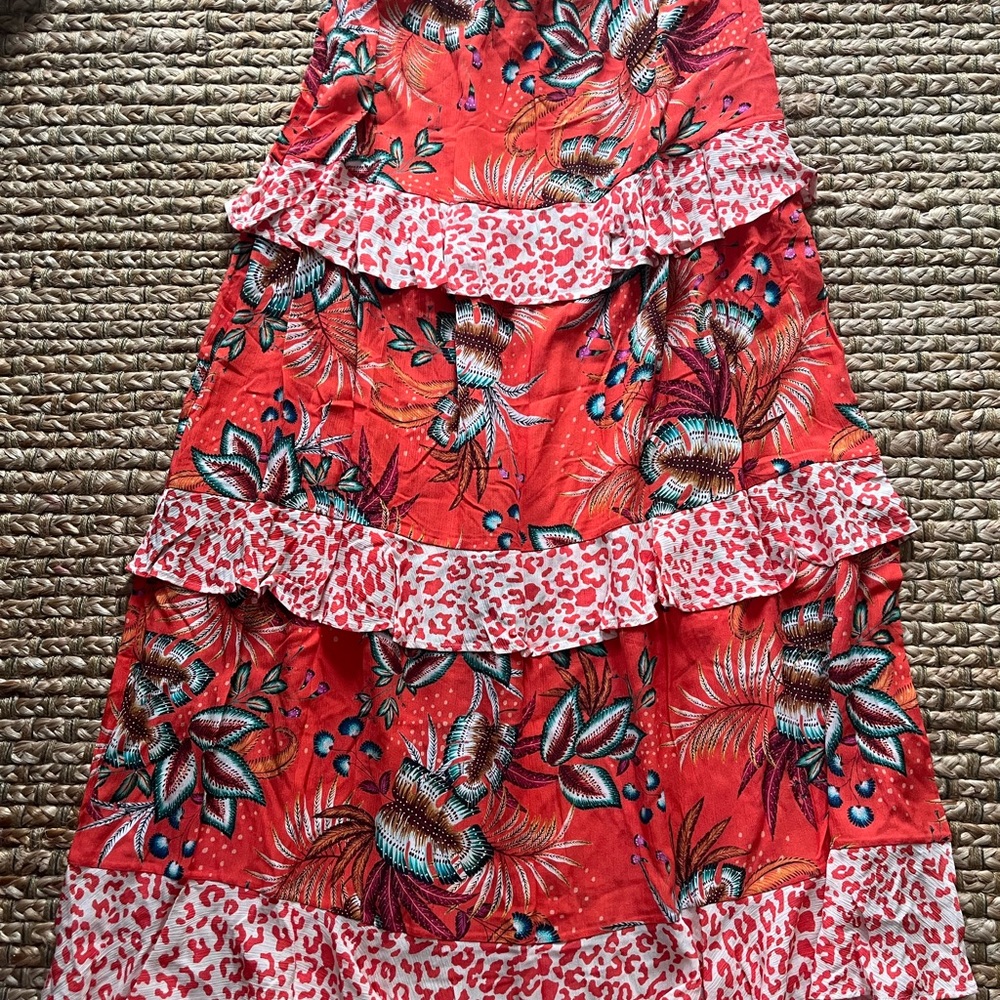 FARM Rio Red A-Line Skirt with Tropical Print